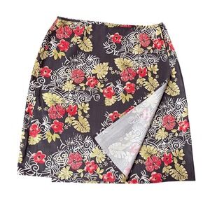Tommy Bahama  100% Silk Wrap Skirt Tropical Hibiscus Hawaiian Luau  Costal 10‎